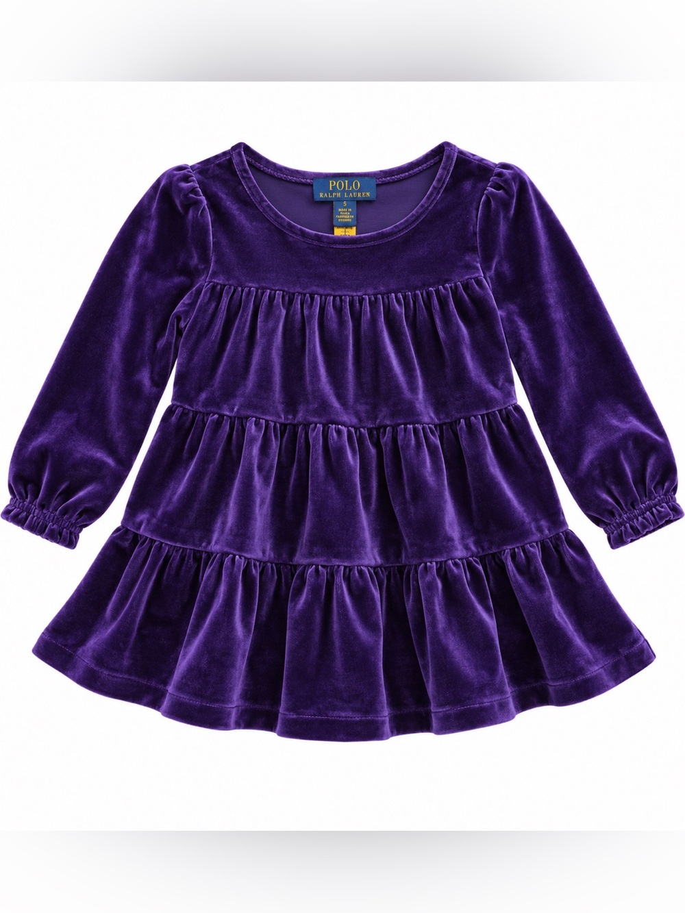 Polo by Ralph Lauren Girls' size 5 Velvet Tiered Dress Top in Deep Purple